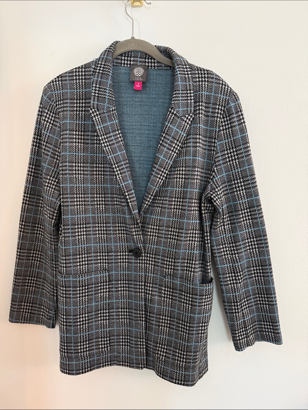 Vince Camuto Black & Gray Plaid Blazer with Blue Accent
